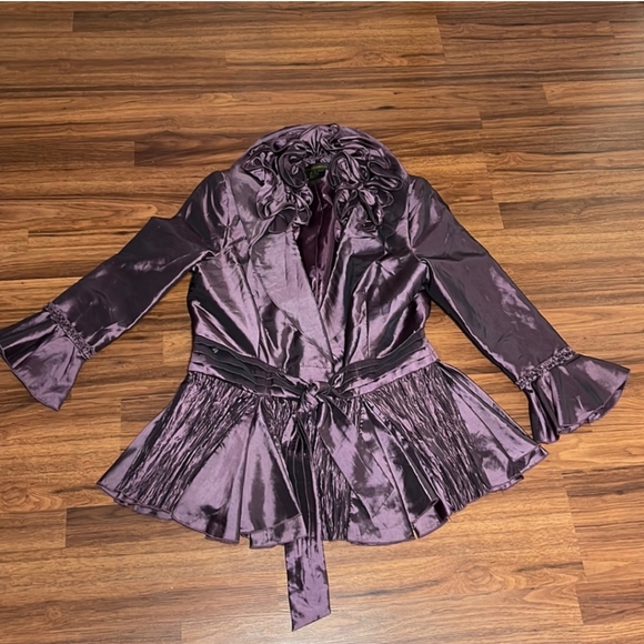 Satin Ruffled Blazer Jacket Blouse RICH - Picture 10 of 10